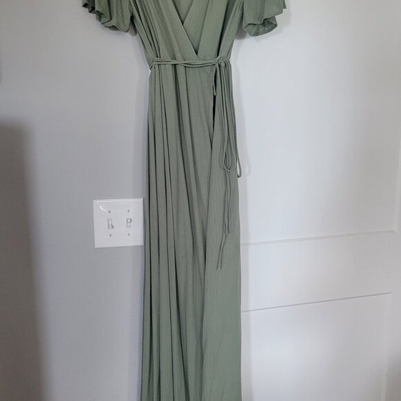 Much Obliged Olive Wrap Maxi Dress - Picture 3 of 5